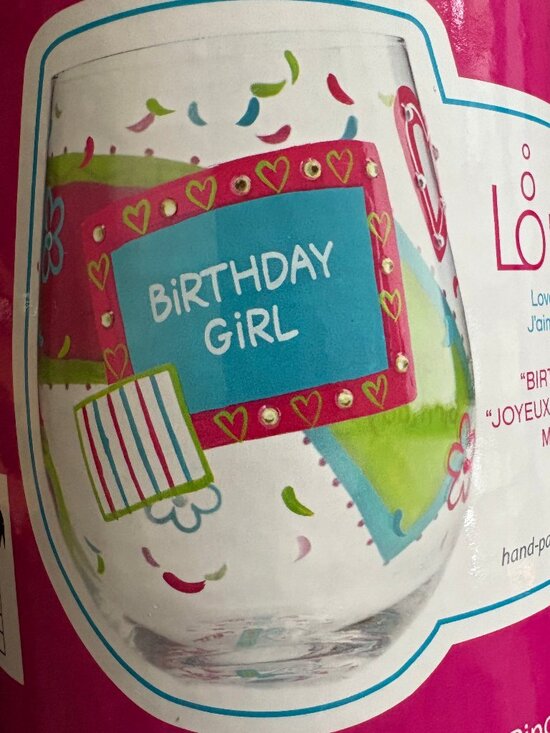 ENESCO LOLITA "BIRTHDAY GIRL" HAND-PAINTED WINE GLASS: NWT SEALED IN GIFT BOX - Picture 2 of 5